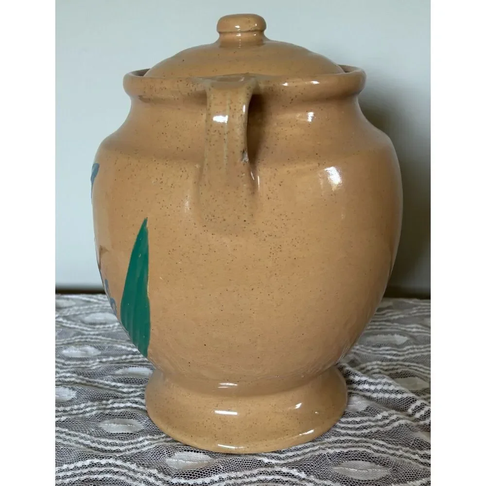 Vintage McCoy Cookie Jar Blue Floral Stoneware Farmhouse Pottery w Lid USA
